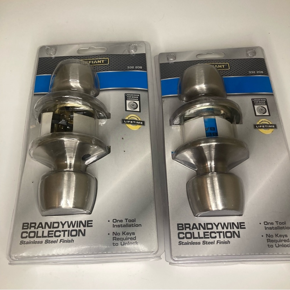Lot Of 2 Defiant Bed & Bath Door Knobs Brandywine Stainless Steel Finish 332208